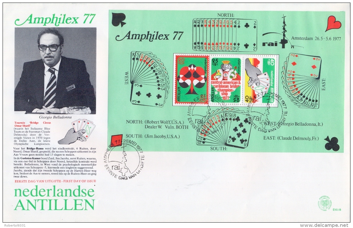 Netherlands Antilles 1977 FDC Souvenir Sheet AMPHILEX Central American And Caribbean Bridge Championships In Aruba - Non Classificati