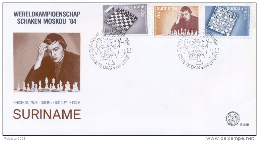 Surinam 1984 FDC World Chess Championship In Moscow Kasparov Vs Karpov On 2 Covers - Scacchi