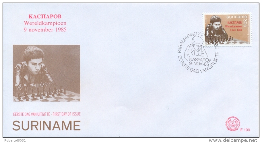 Surinam 1984 FDC Karpov Stamp Overprinted Chess Worldchampion - Scacchi