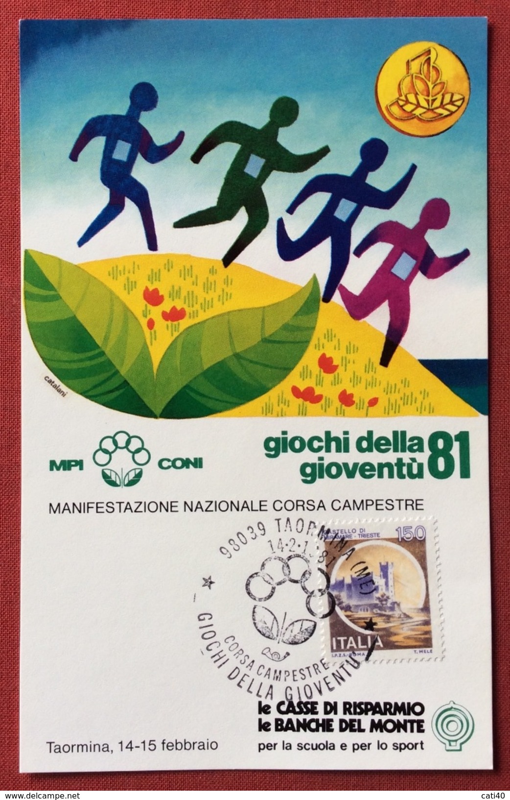 C.O.N.I. GIOCHI DELLA GIOVENTU'  ANNULLO SPECIALE  CORSA CAMPESTRE  TAORMINA 1981 - Non Classificati