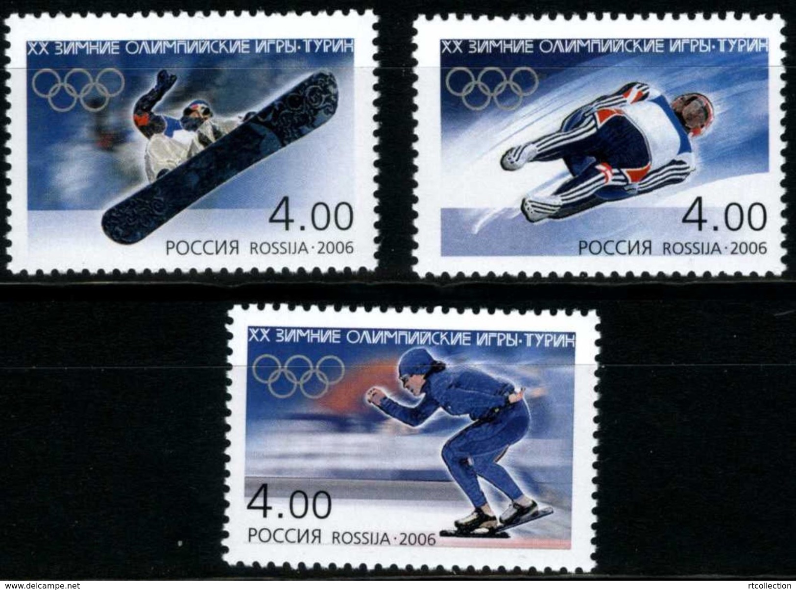 Russia 2006 Winter Olympic Games Turin 20th Olympics Sports Speed Skating Ice Skateboard Luge Stamps MNH Scott 6935-6937 - Skateboard