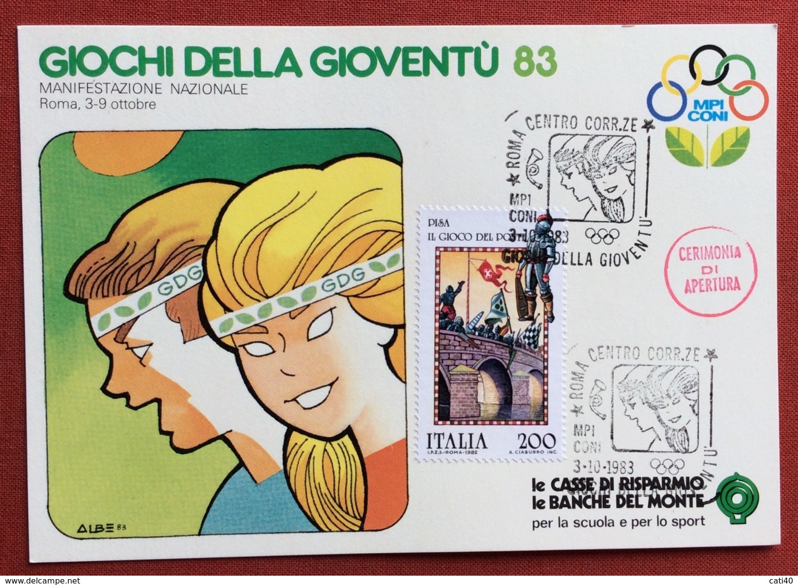 C.O.N.I. GIOCHI DELLA GIOVENTU' CARTOLINA E ANNULLO SPECIALE ROMA 1983 + CERIMONIA DI APERTURA - Non Classificati