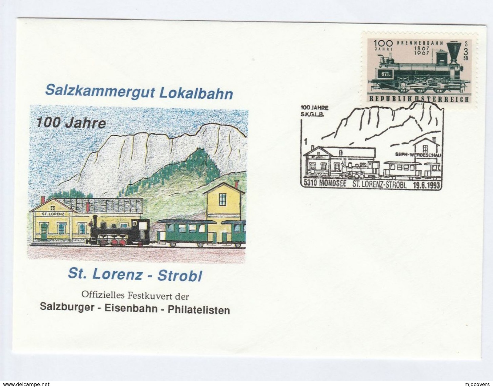 1993  ST LORENZ STROBL RAILWAY 100th Anniv STEAM TRAIN  EVENT COVER  AUSTRIA Stamps T - Covers & Documents