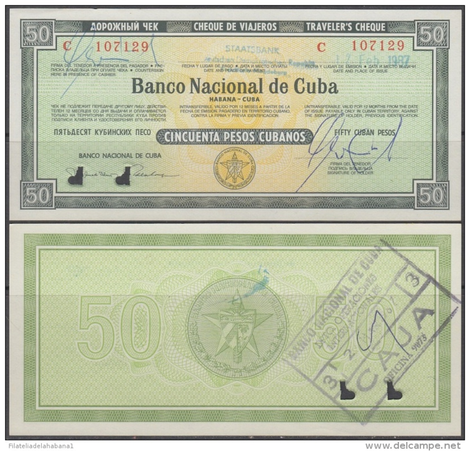 1985-BK-182 CUBA 50$ 1985 CHEQUE VIAJERO. TRAVELER CHECK UNC ANULADOS. - Cuba