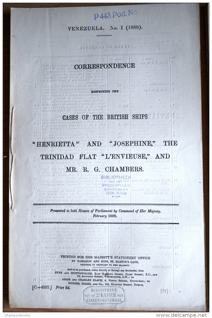 1888 HMSO Government Parliament Report British Shipe HENRIETTA, JOSEPHINE, Venezuela 66 Pages - Historical Documents