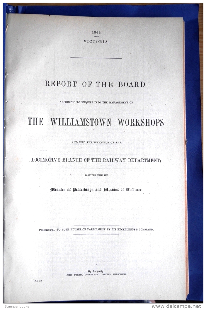 1869 Australia Victoria 'The Williamstown Workshops' Railway Train Report (171 Pages) - Historical Documents