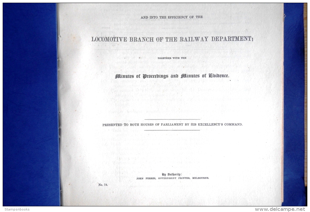 1869 Australia Victoria 'The Williamstown Workshops' Railway Train Report (171 Pages) - Historical Documents