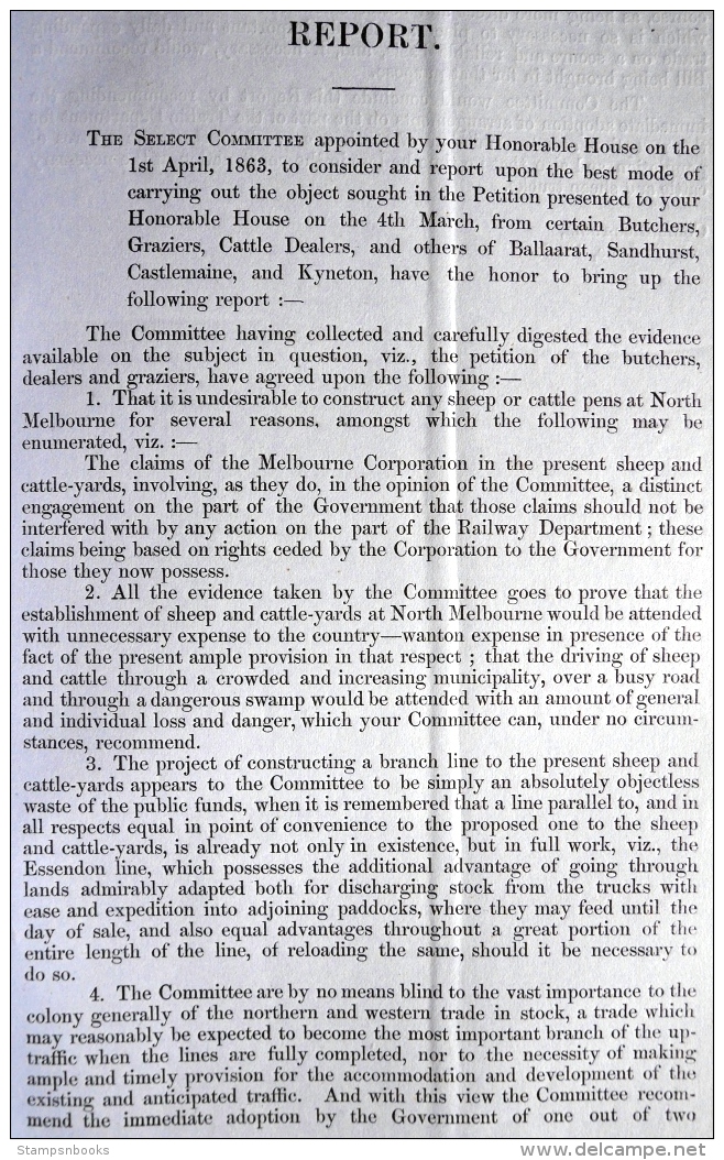 1863 Australia Victoria, Cattle Traffic, Victorian Railways Train Report (19 Pages) - Historical Documents