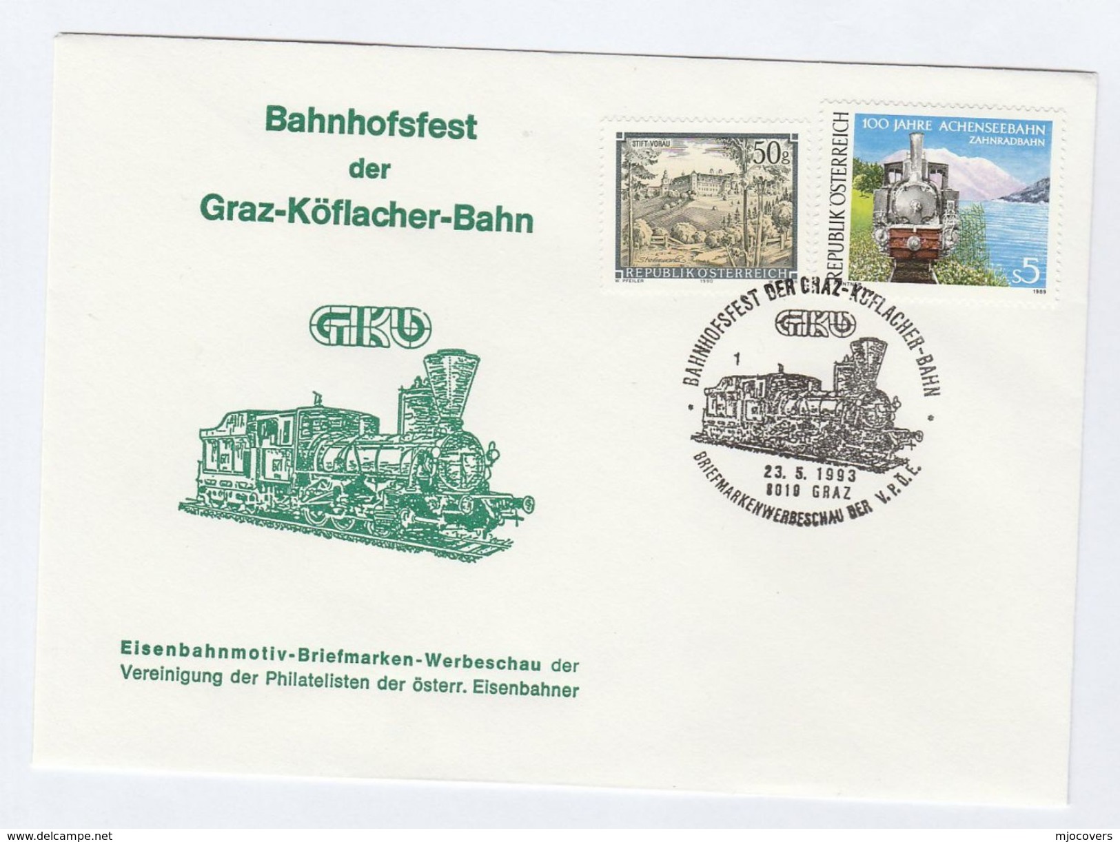 STEAM TRAIN  - 1993 GRAZ Railway FESTIVAL  Event COVER  AUSTRIA Stamps - Trains