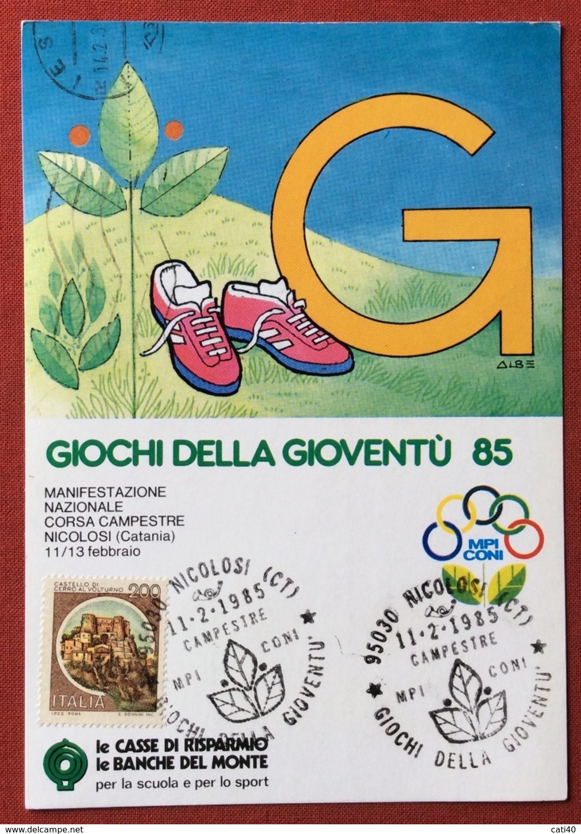 C.O.N.I. GIOCHI  DELLA GIOVENTU' CARTOLINA  E ANNULLO SPECIALE CORSA CAMPESTRE NICOLOSI 1985 - Non Classificati