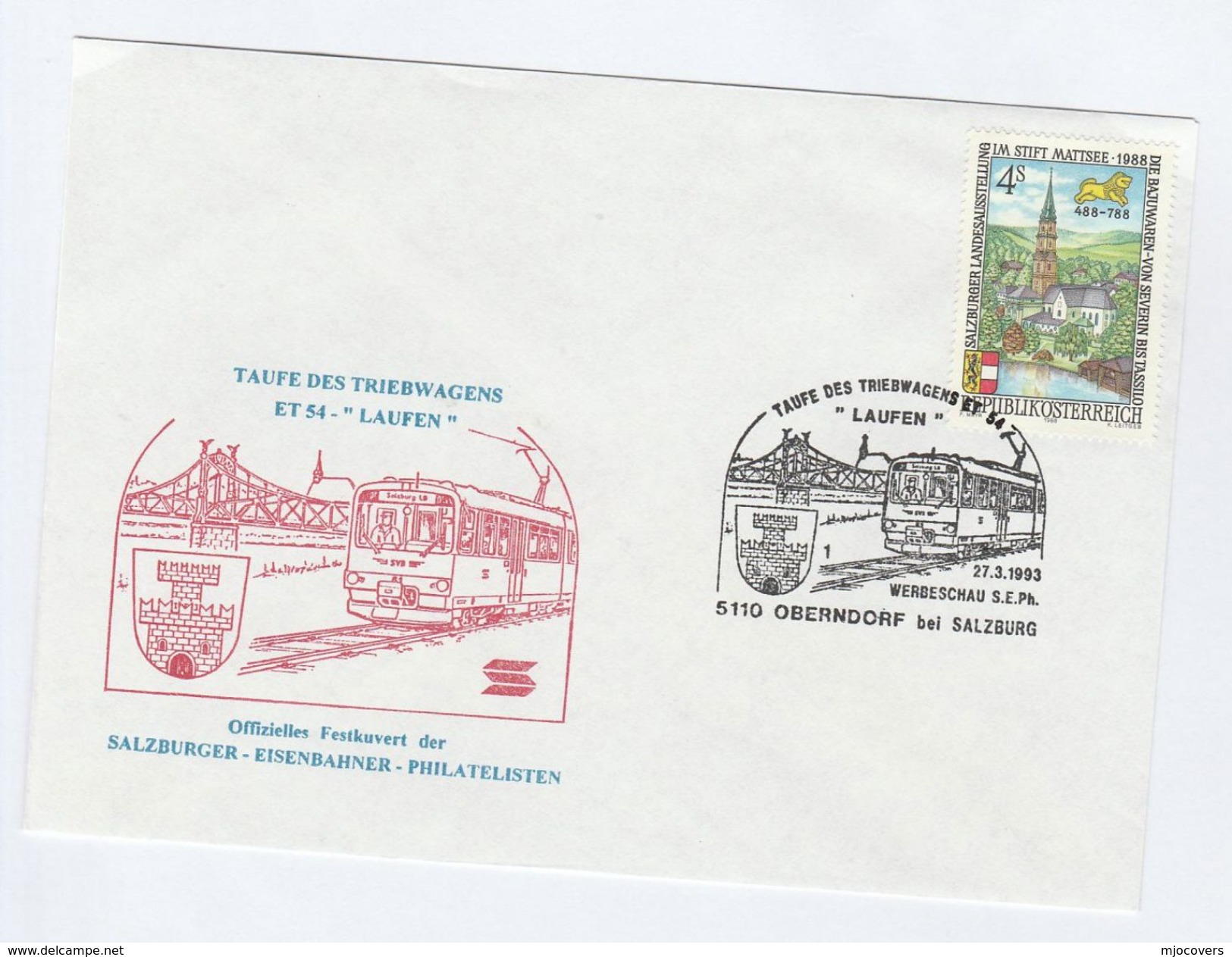 TRAIN - 1993  ET 54 'LAUFEN' Railway INAUGURATION Event COVER  AUSTRIA  Stamps - Trains