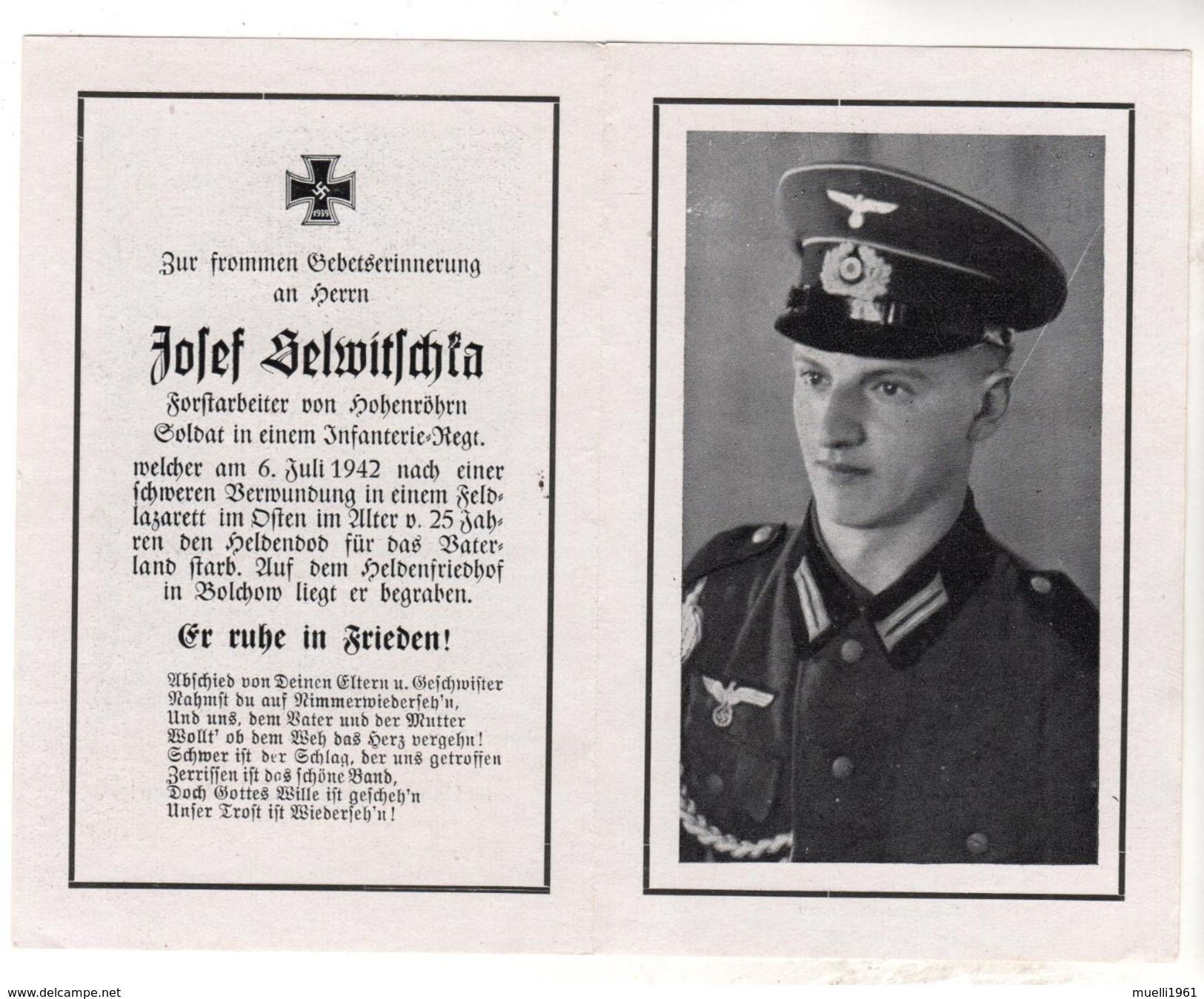 Nr.  9163,  Deutsche Wehrmacht,  Sterbebild, Josef Helwitschka - Guerre 1939-45