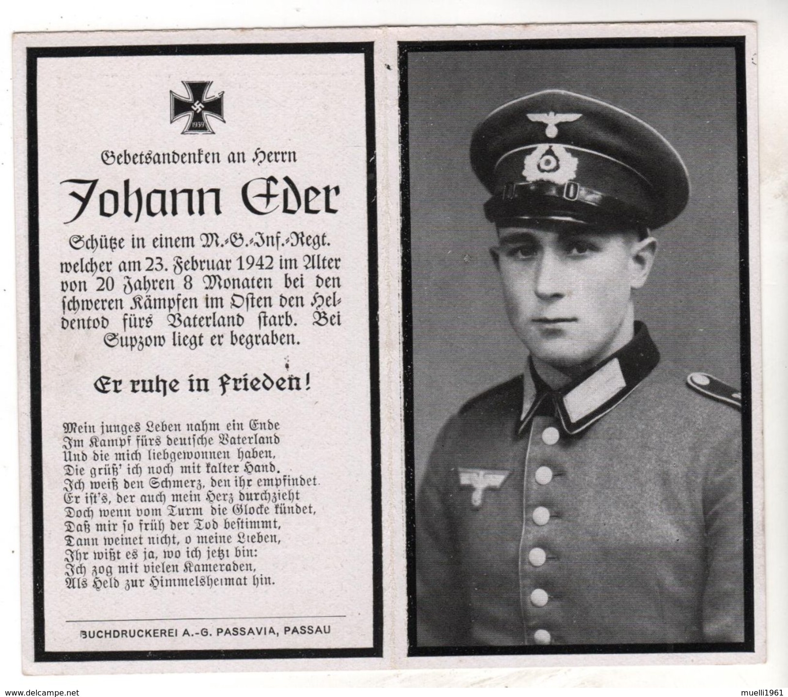 Nr.  9163,  Deutsche Wehrmacht,  Sterbebild, Johann Eder - Guerre 1939-45