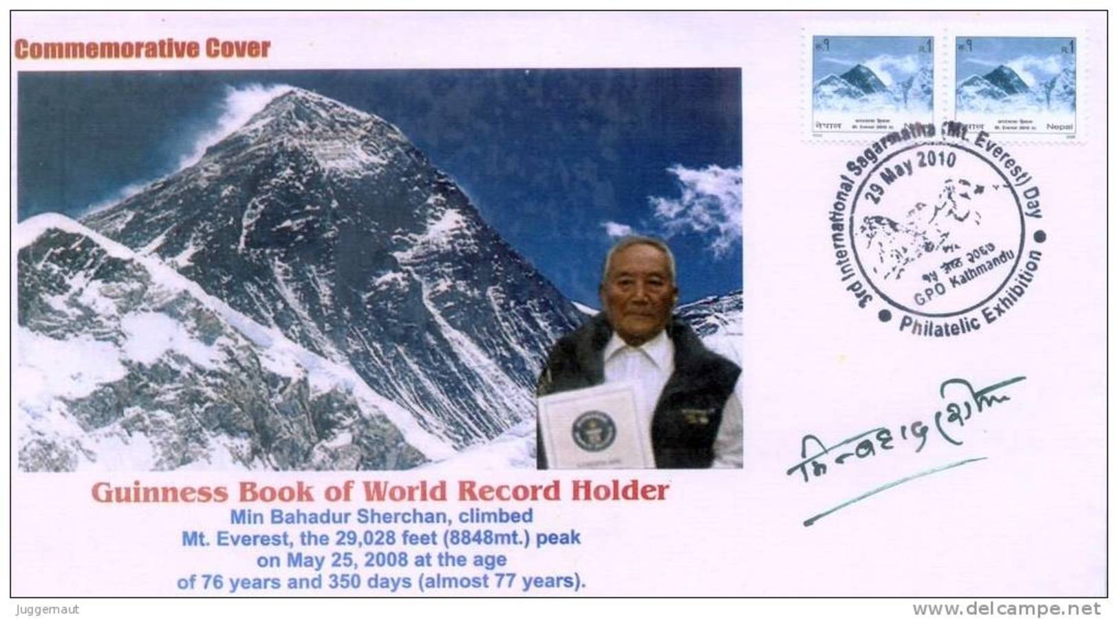 MIN BAHADUR SHERCHAN OLDEST MT.EVEREST CLIMBER SIGNED COMMEMORATIVE COVER NEPAL 2010 MINT - Autres & Non Classés