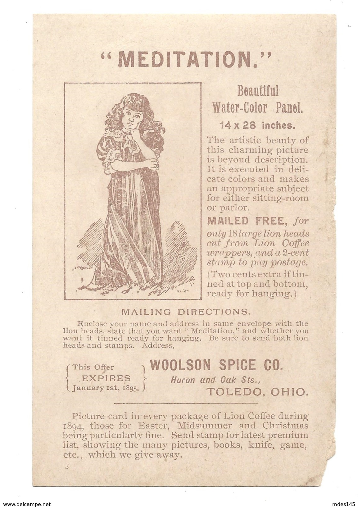 Victorian Trade Card 1894 Lion Coffee Woolson Spice Co Premium Offer Children - Publicidad