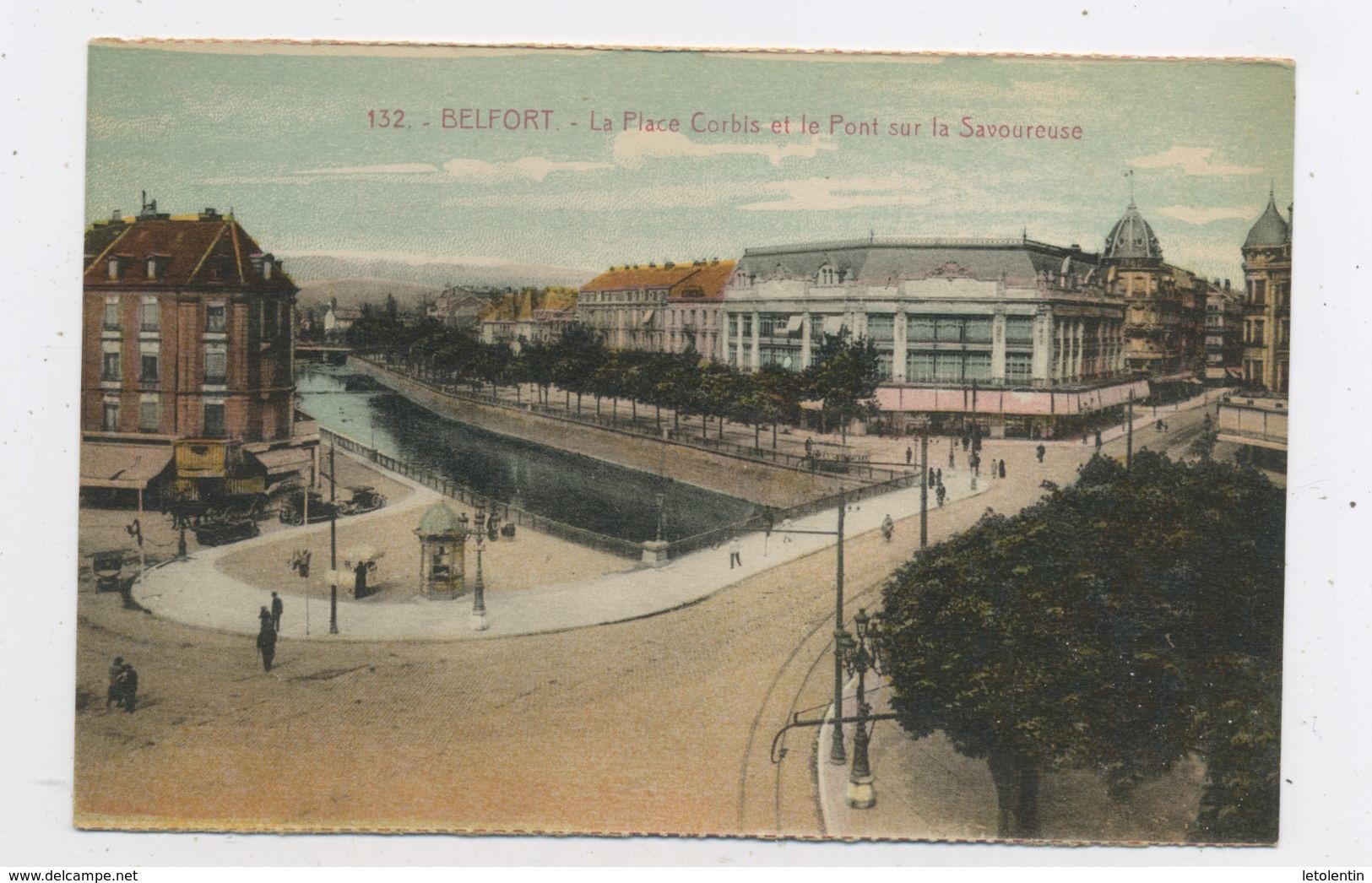 CPA: 90 - BELFORT - LA PLACE CORBIS ET LE PONT SUR LA SAVOUREUSE - Belfort - Ville