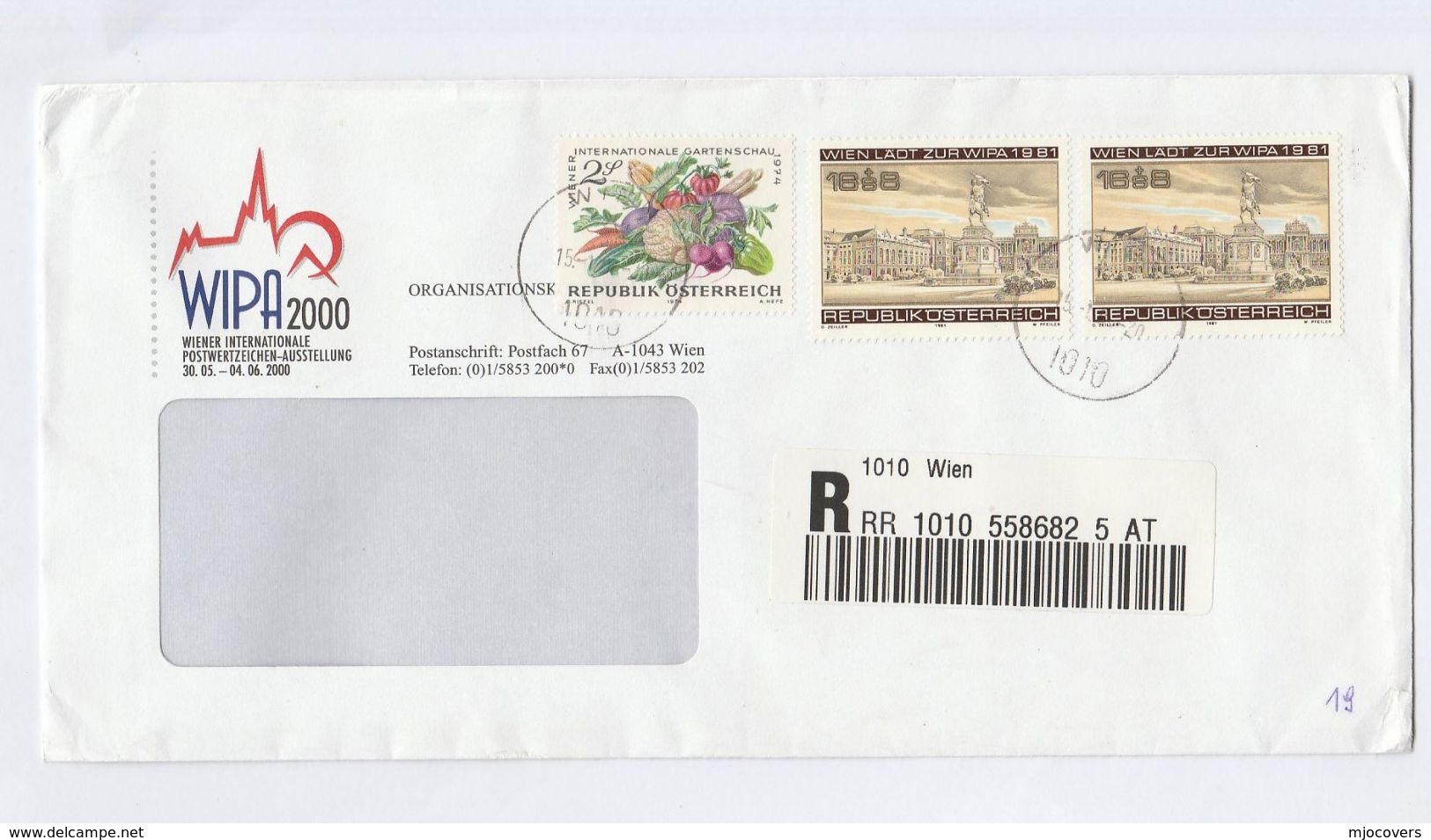 WIPA 2000 Organizing Committee REGISTERED COVER Austria Stamps Philatelic Exhibition Vegetables - Philatelic Exhibitions