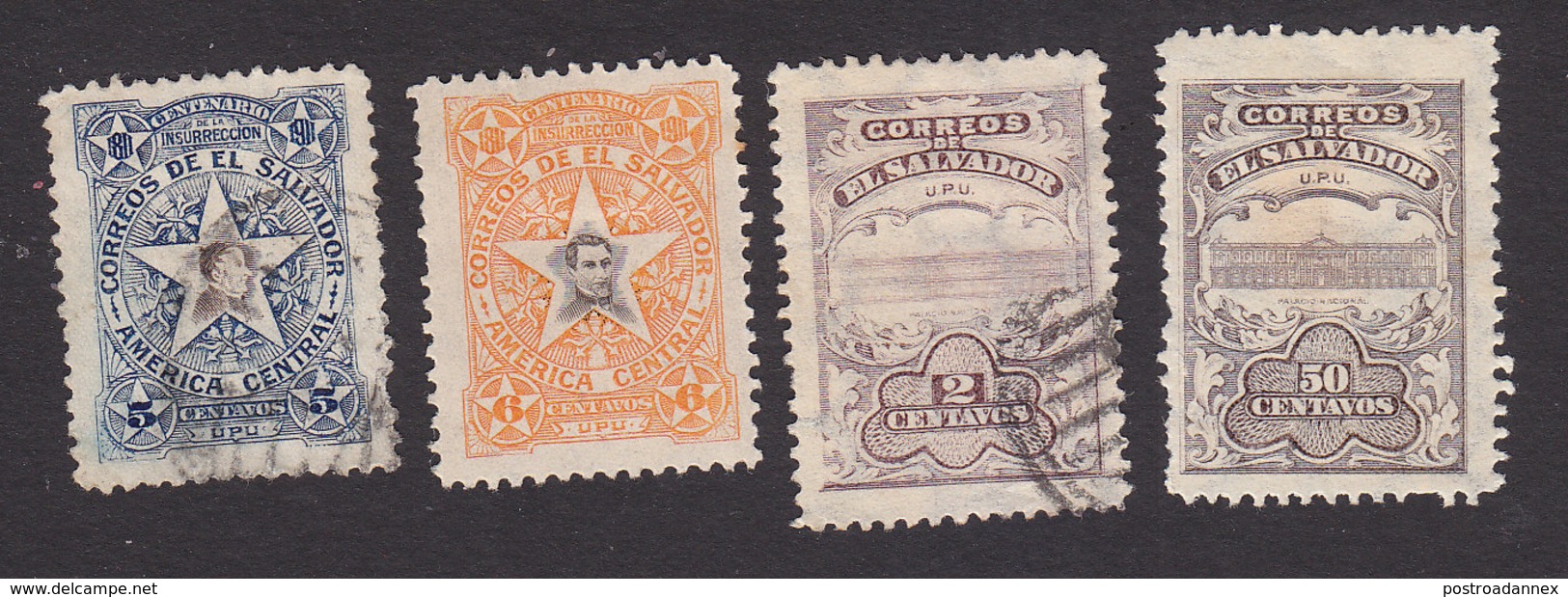 El Salvador, Scott #391-392, 398, 401, Used/Mint Hinged, Delgado, Arce, Palace, Issued 1911 - El Salvador