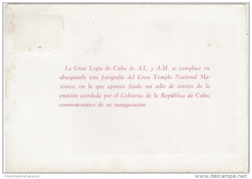 TMA-141 CUBA REPUBLICA 1956. MAXIM CARD. INAUGURACION GRAN TEMPLO MASONICO. MASONERIA. - Cartes-maximum