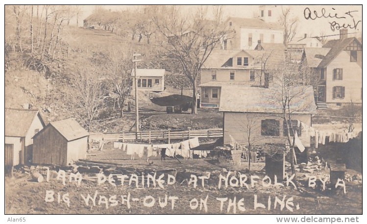 Norfolk Connecticut, 'I Am Detained By A Big Wash Out On The Line' Laundry Humor, C1900s Vintage Postcard - Other & Unclassified