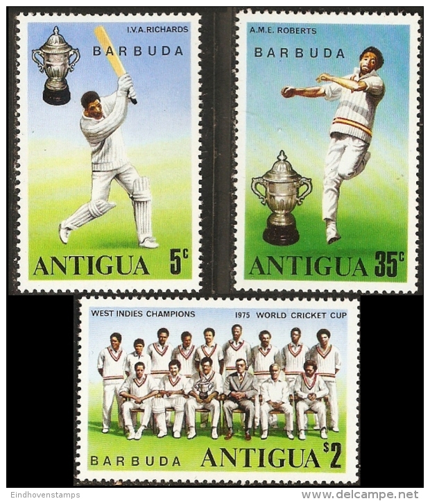 Antigua Barbuda 1975 Cricket 3 Values MNH World Cricket Cup - Cricket