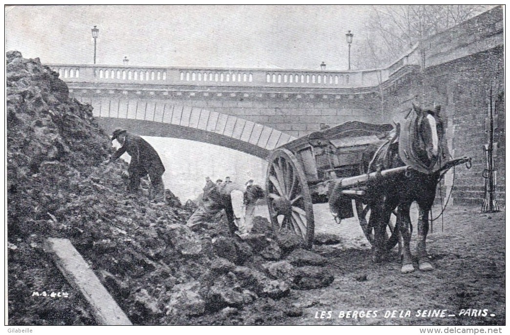 75 - Paris -  Les Berges De La Seine - Terrassier Avec Tombereau ( Embrocation Athlétique Méré De Chantilly ) - Petits Métiers à Paris