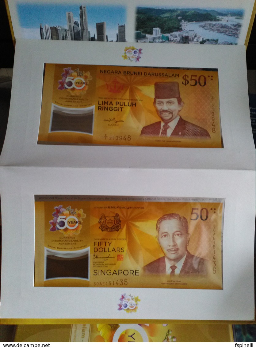 Singapore   "Just Issued"  50 Dollars  "Commemorative Issue With BRUNEI 50 "  FOLDER   2017    Pnew   UNC - Singapore