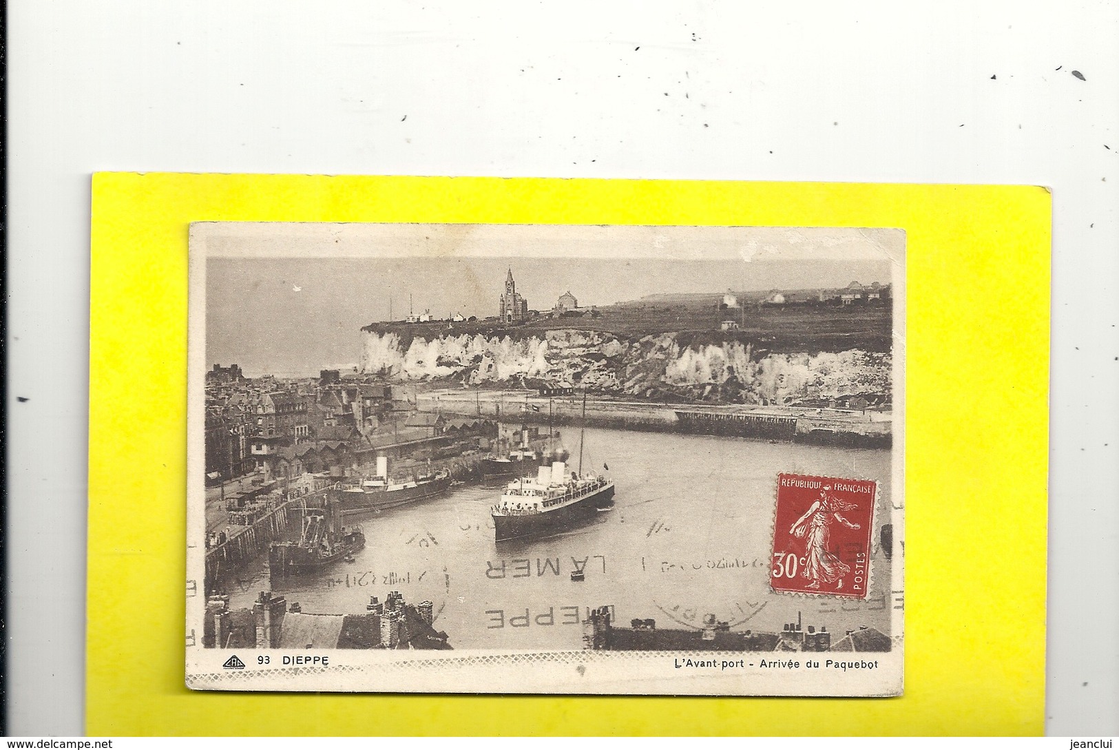 93. DIEPPE . L'AVANT PORT . ARRIVEE DU PAQUEBOT . Affr Sur Recto/oblit " CHAMPAGNOLE C-P N° 17. 23-8-38 AU VERSO .2 SCAN - Dieppe