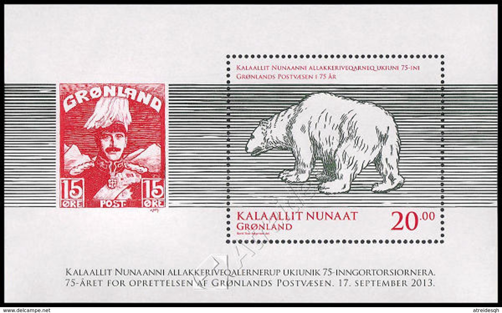 Groenlandia / Greenland 2013: Foglietto 75 Anni Francobolli / 75th Anniversary Of Greenlandic Stamps S/S ** - Francobolli Su Francobolli