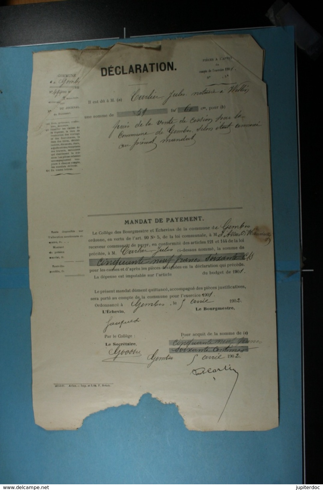 Lot de vieux documents sur Gembes et Graide (Gedinne) de 1881 à 1924