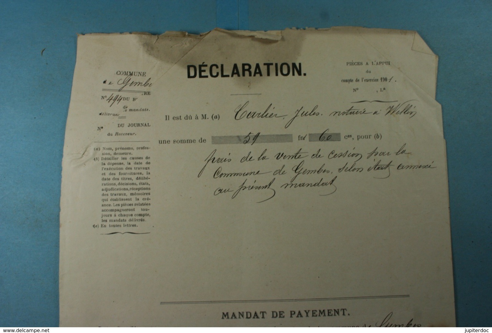 Lot de vieux documents sur Gembes et Graide (Gedinne) de 1881 à 1924