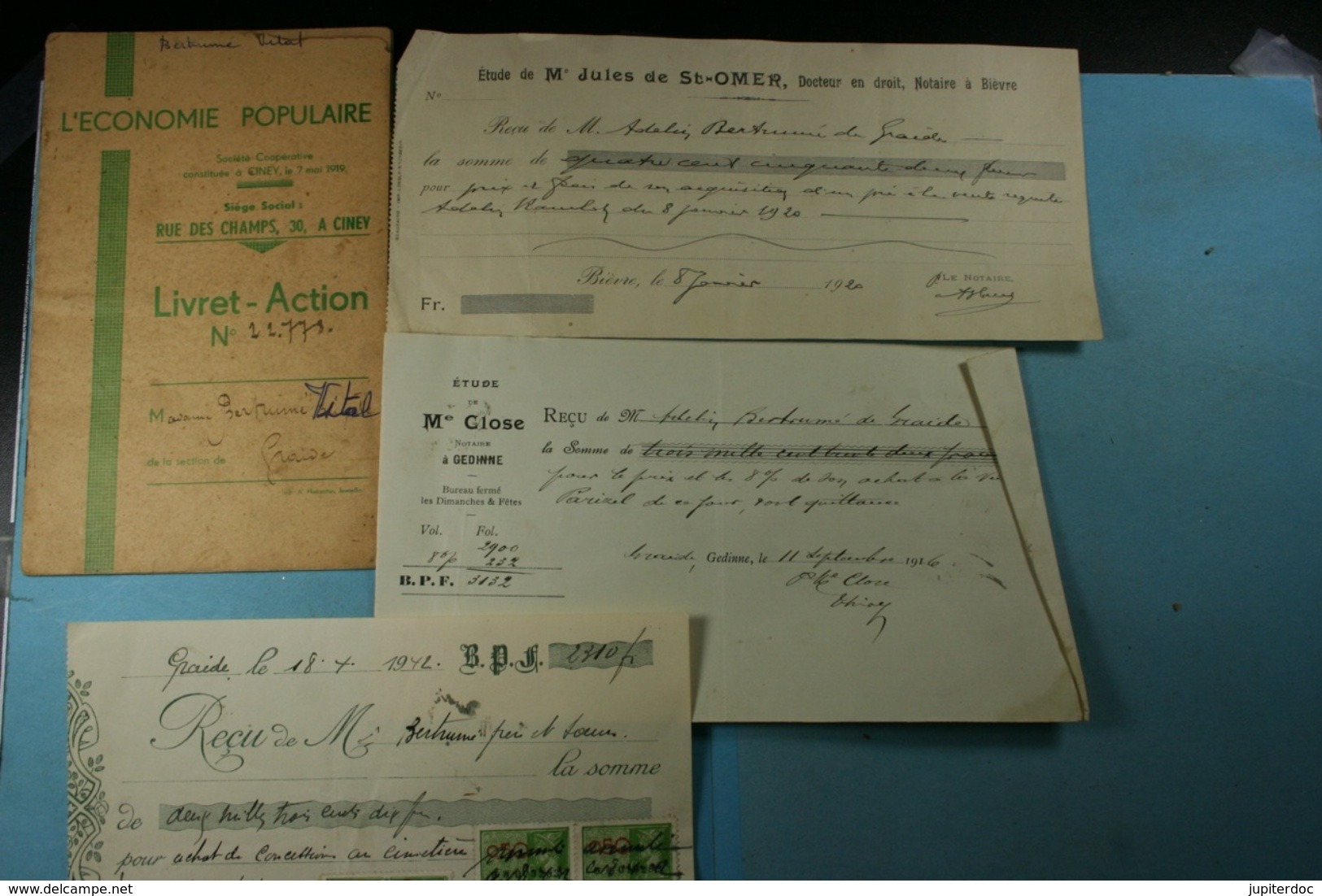 Lot de vieux documents sur Gembes et Graide (Gedinne) de 1881 à 1924