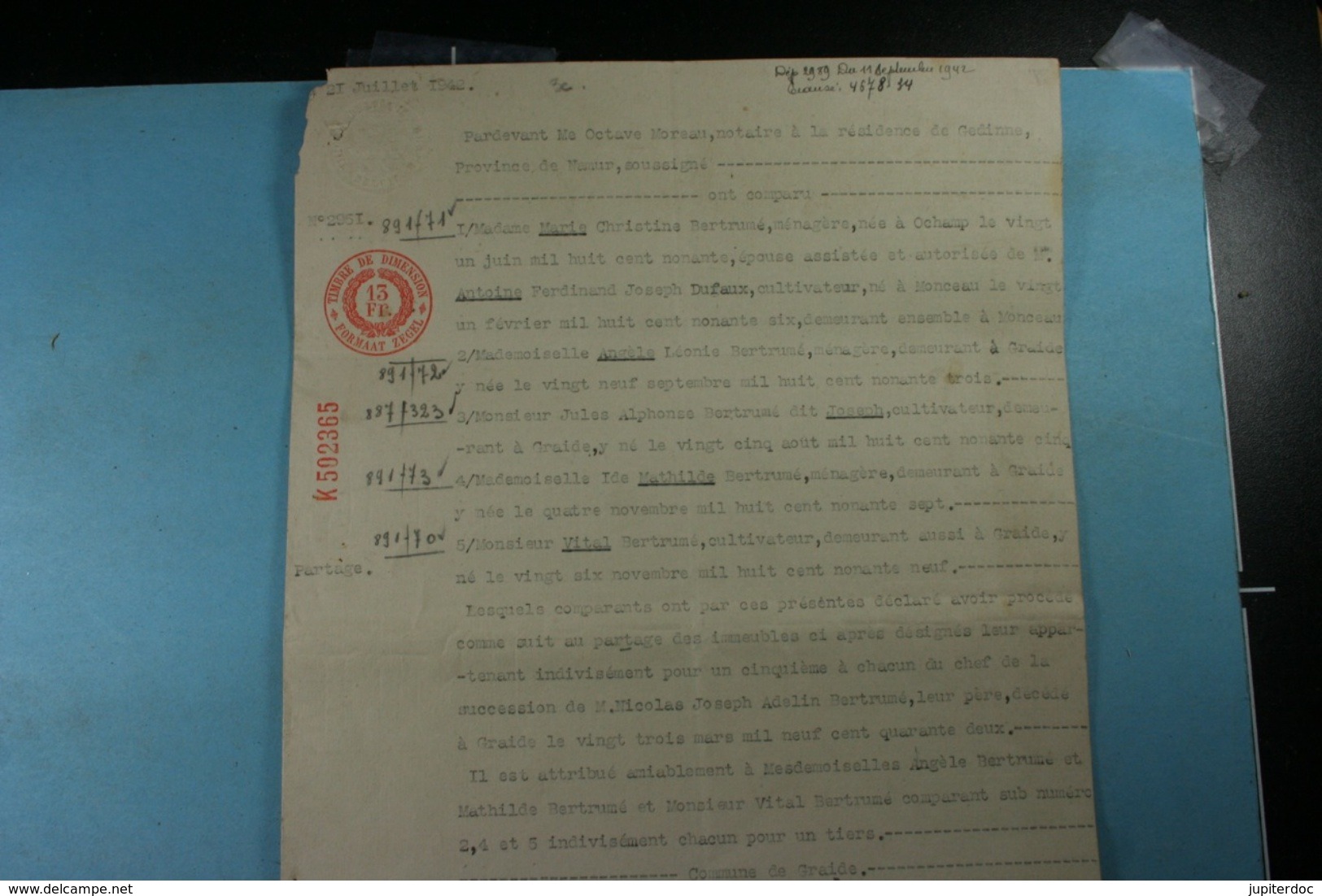 Lot de vieux documents sur Gembes et Graide (Gedinne) de 1881 à 1924