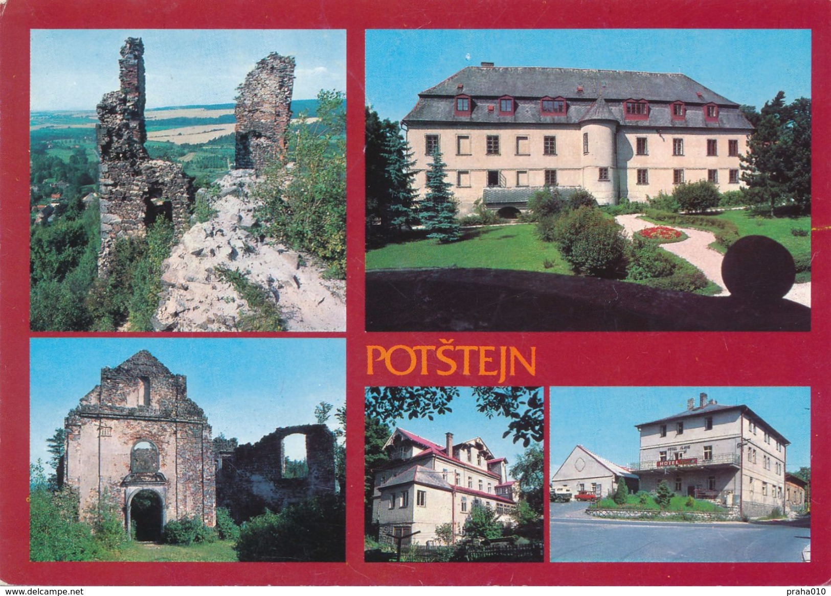 M0113 - Czechoslovakia (1984) 517 43 Potstejn (postcard: Castle Potstejn); Stamp: ZOO Prague 1931-1981 (gorillas) - Gorillas