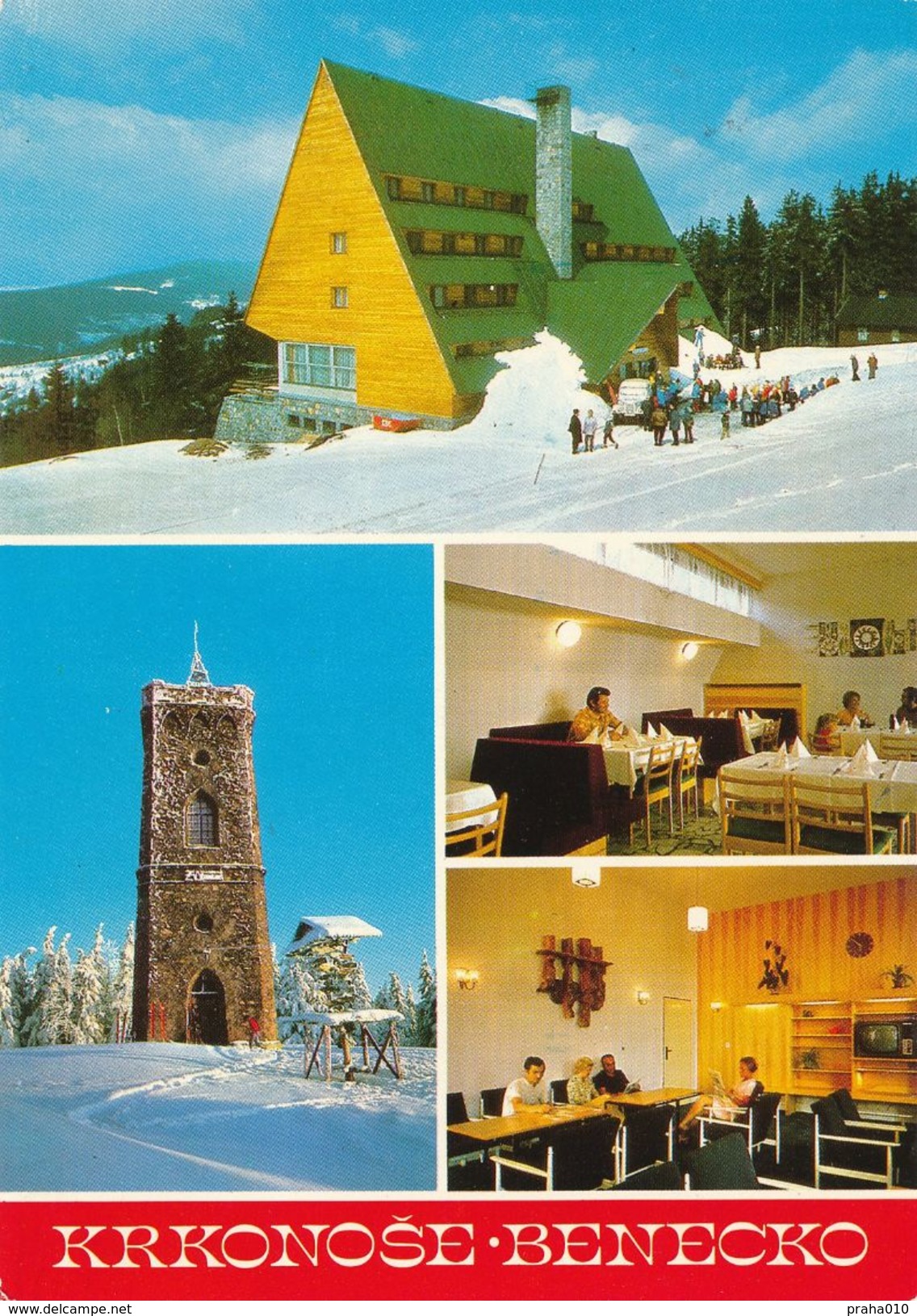 M0114 - Czechoslovakia (1982) Benecko (postcard: Krkonose Mountains); Stamp: ZOO Prague 1931-1981 (gorillas) - Gorilas