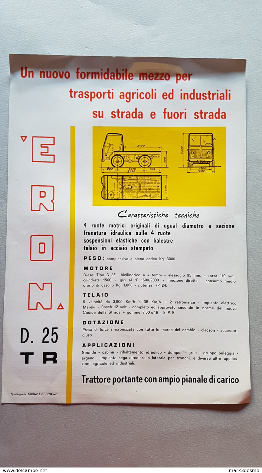 6) Meroni ERON TR 25 1961 Depliant Autocarro Originale - Genuine Truck Brochure - Prospekte - Camions