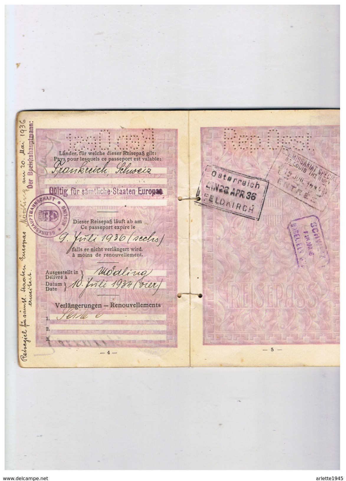 PASSEPORT REPUBLIQUE  D' AUTRICHE 1936  1941 - Ohne Zuordnung