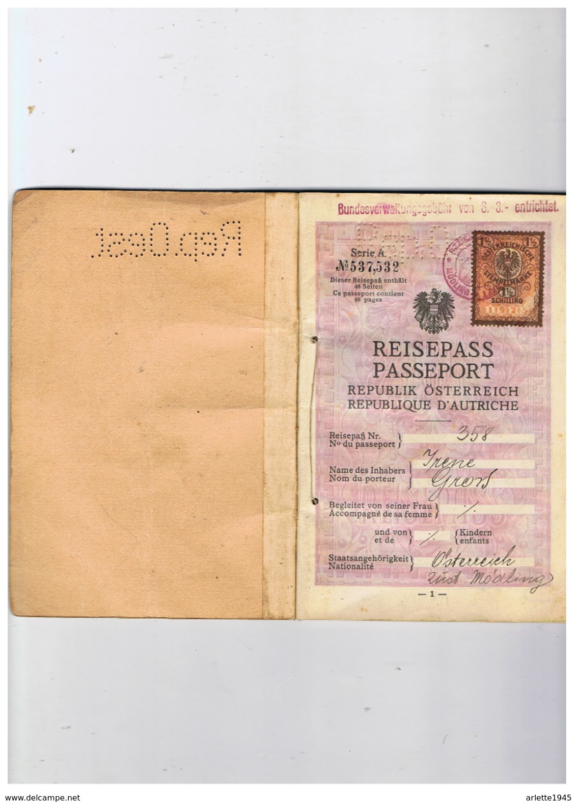 PASSEPORT REPUBLIQUE  D' AUTRICHE 1936  1941 - Non Classés