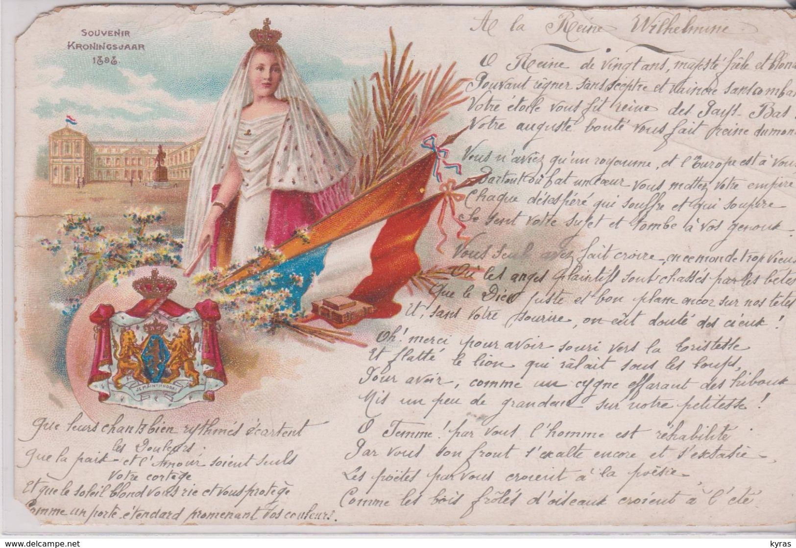 PAYS BAS . Reine WILHELMINE. SOUVENIR KRONNINGSJAAR 1808 ? (+ Poème Manuscrit à La Reine Wilhelmine ) Belle Illustration - Familles Royales