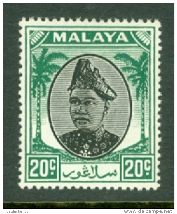 Malaya - Selangor: 1949/55   Sultan Hisamud-din Alam Shah   SG101    20c    Black &amp; Green   MH - Selangor