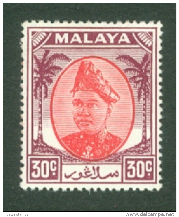 Malaya - Selangor: 1949/55   Sultan Hisamud-din Alam Shah   SG104    30c     MH - Selangor