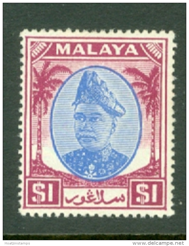 Malaya - Selangor: 1949/55   Sultan Hisamud-din Alam Shah   SG108    $1     MH - Selangor