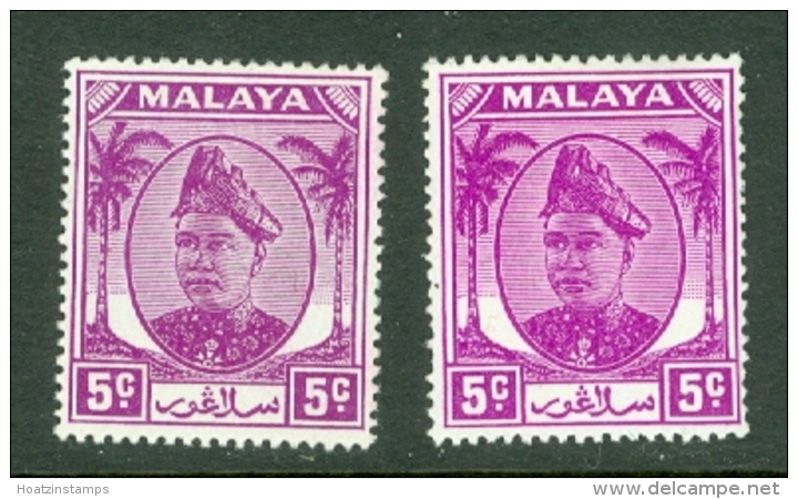 Malaya - Selangor: 1949/55   Sultan Hisamud-din Alam Shah   SG94/94a    5c   Bright Purple And Bright Mauve  MH - Selangor