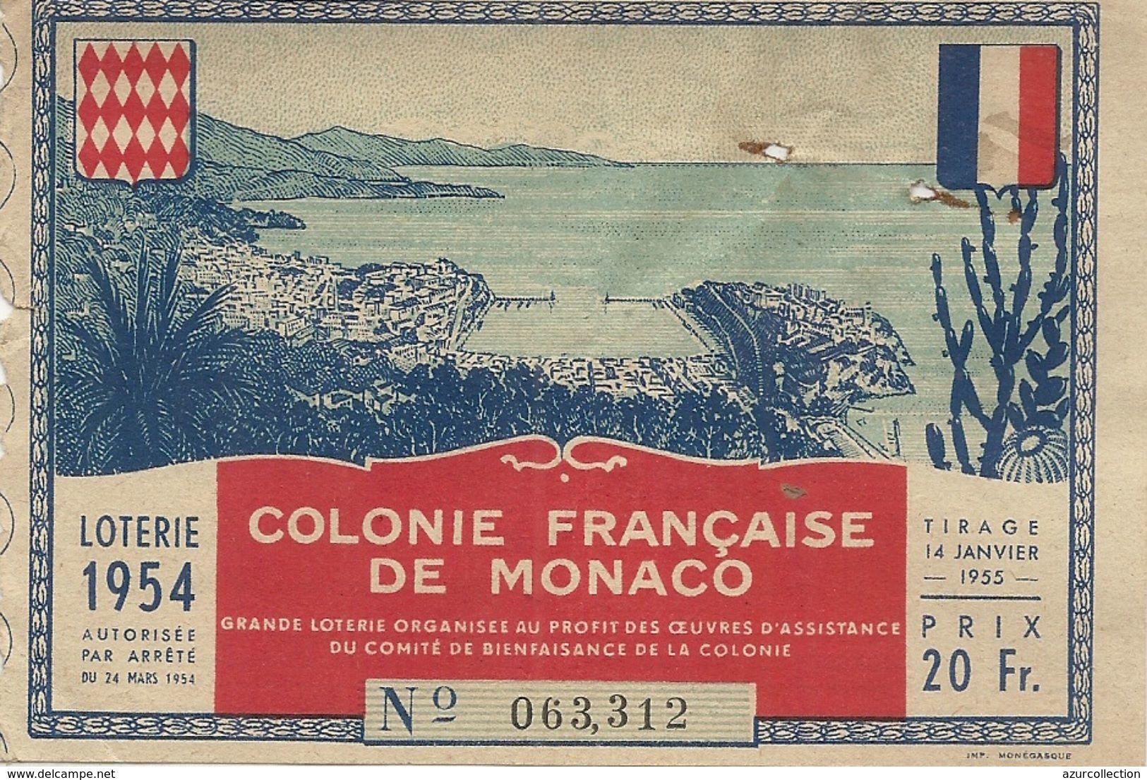 MONACO . LOTERIE 1954 - Billets De Loterie