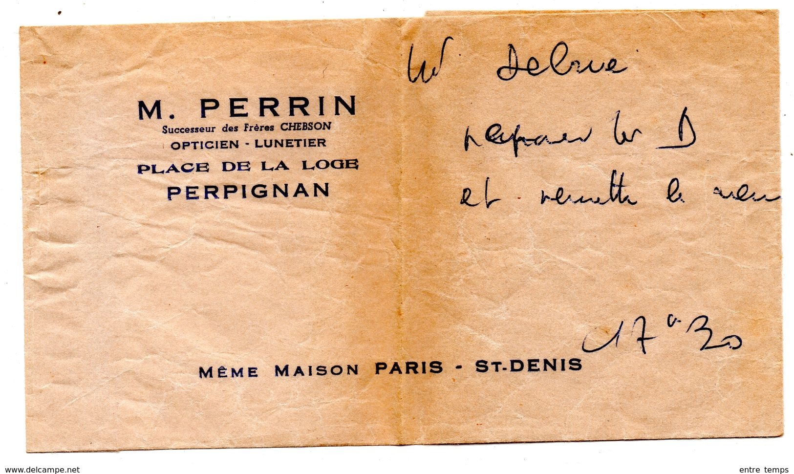 Pochette Papier  Opticien Perpignan Maison Perrin - Werbung