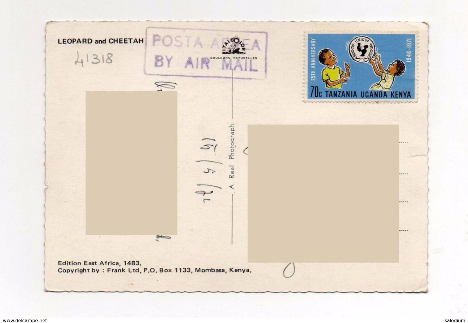 Leopard And Cheetah - TANZANIA - UGANDA - KENYA - Storia Postale Unicef - Uganda (1962-...)