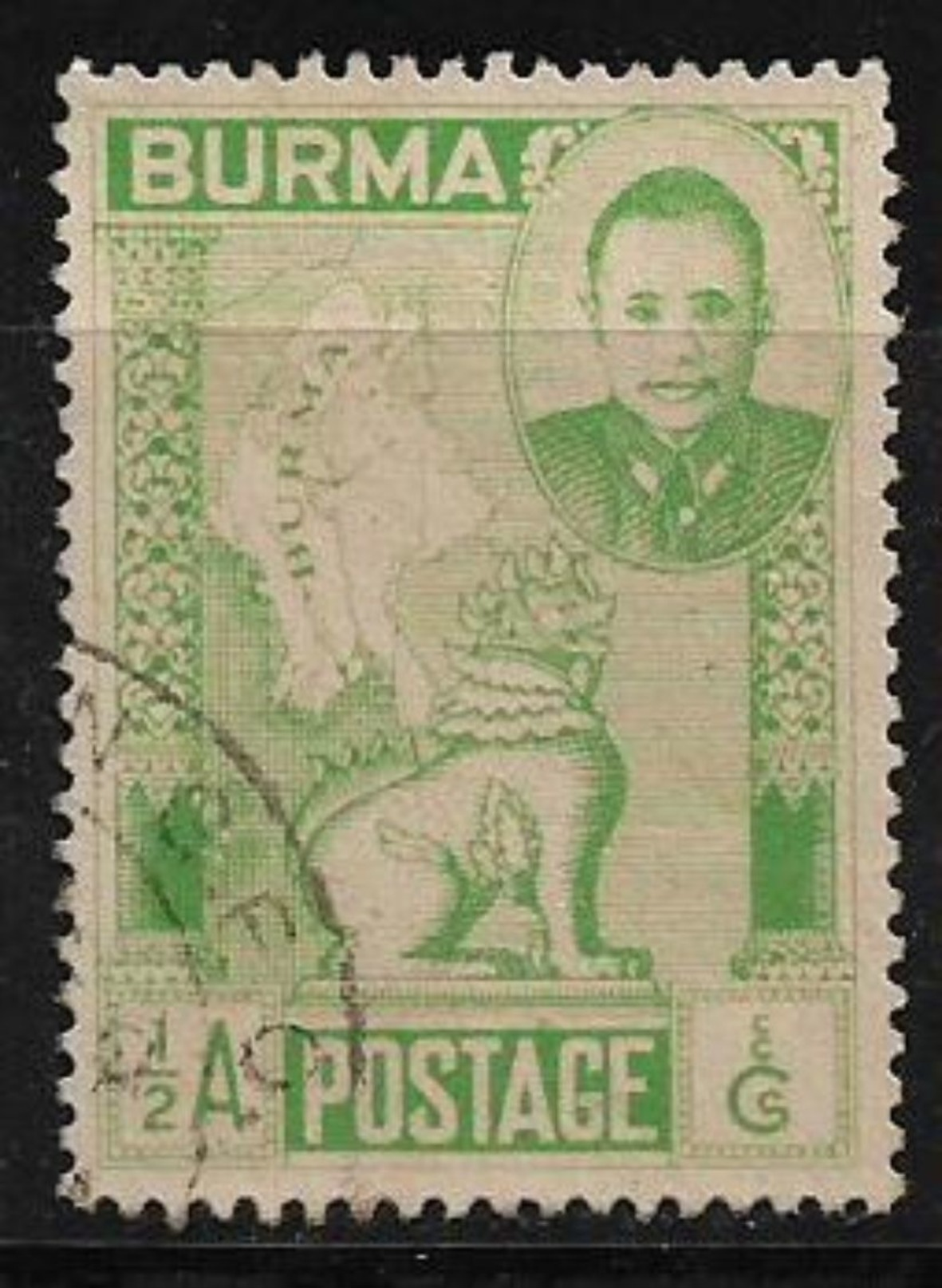 Burma British Colony Commonwealth Map Emblem 1/2 Anna Used Stamp # AR:164 - Burma (...-1947)