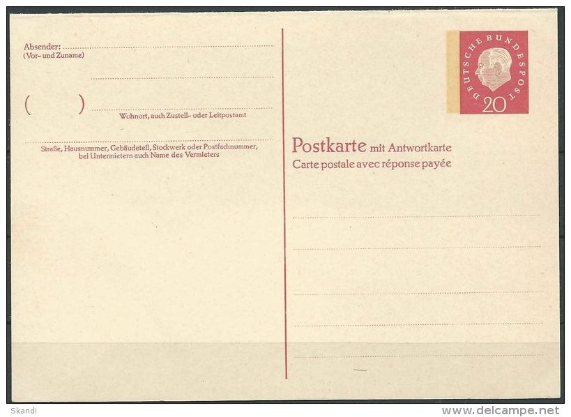 DEUTSCHLAND 1961 Mi-Nr. P 58 A/F Postkarte Ungelaufen Siehe Scan - Postkarten - Ungebraucht