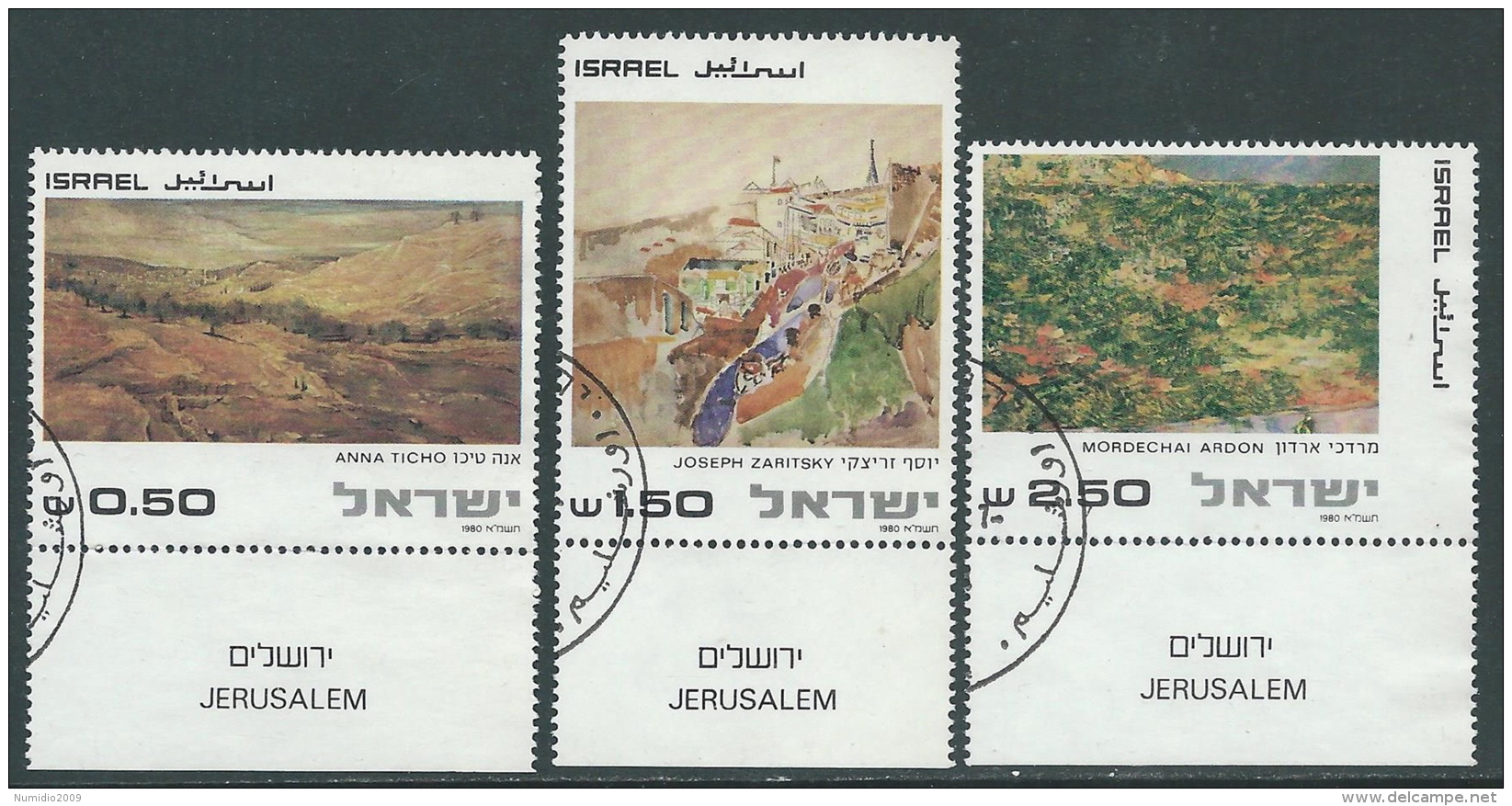 1981 ISRAELE USATO DIPINTI CON APPENDICE - T12-8 - Oblitérés (avec Tabs)