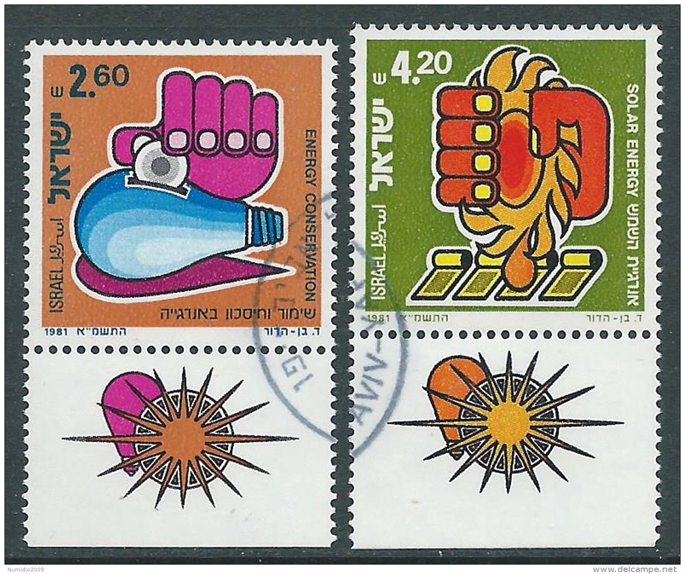 1981 ISRAELE USATO ENERGIA CON APPENDICE - T12-8 - Used Stamps (with Tabs)